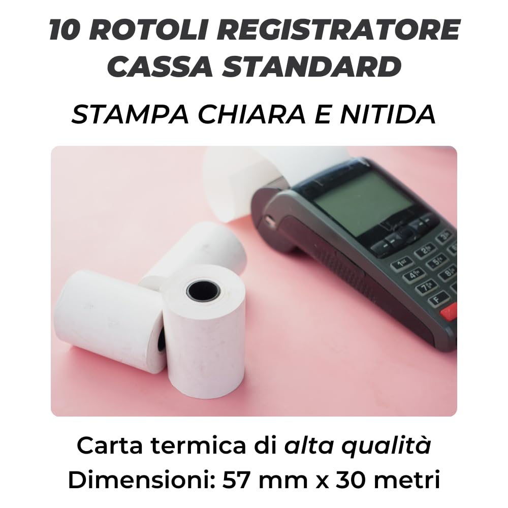 Carta Termica Fiscale 57x30 10 Rotoli Cassa Registratore Fiscale OMOLOGATI