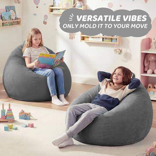 Image of HABUTWAY 2FT Bean Bag Chair 2-Pack, 2' Beanbags Small Bean Bag Chairs with Filling, Teardrop Bean Bag Chair Luxurious Velvet Ultra Soft Fur with Removable Cover(Grey)