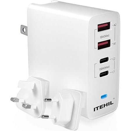 USB C Wall Charger, ITEHIL 100W 4-Port Fast PD Charger, Portable Type C Charger with Foldable Plug for iPhone 12/12 Pro Max/AirPods Max/iPad/MacBook/Samsung and More (Cable Not Included)