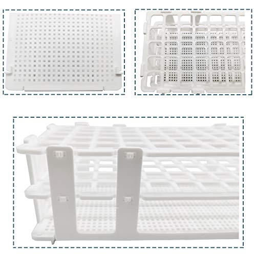 2 Pack 60 Holes Lab Test Tube Rack Holder for 16mm Test Tubes White Plastic Test Tube Rack for Scientific Experiments,Scientific Theme Party Decorations