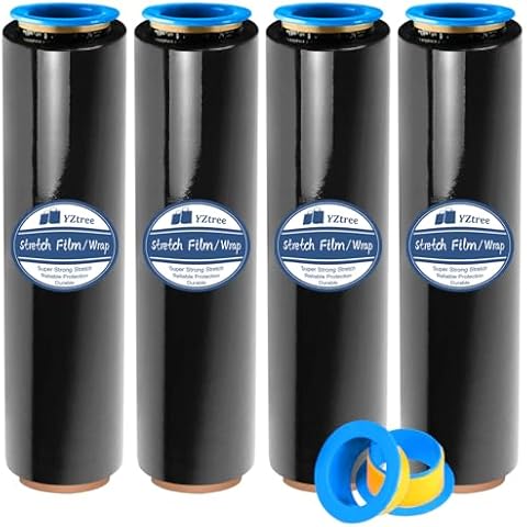 4-Pack Black Pallet Wrap Stretch Film - 18" x 1000ft x 80 Gauge Thick Black Shrink Wrap Roll for Pallet Packaging, Transportation, Stability and Protection (Black, 4 Pack) Cover