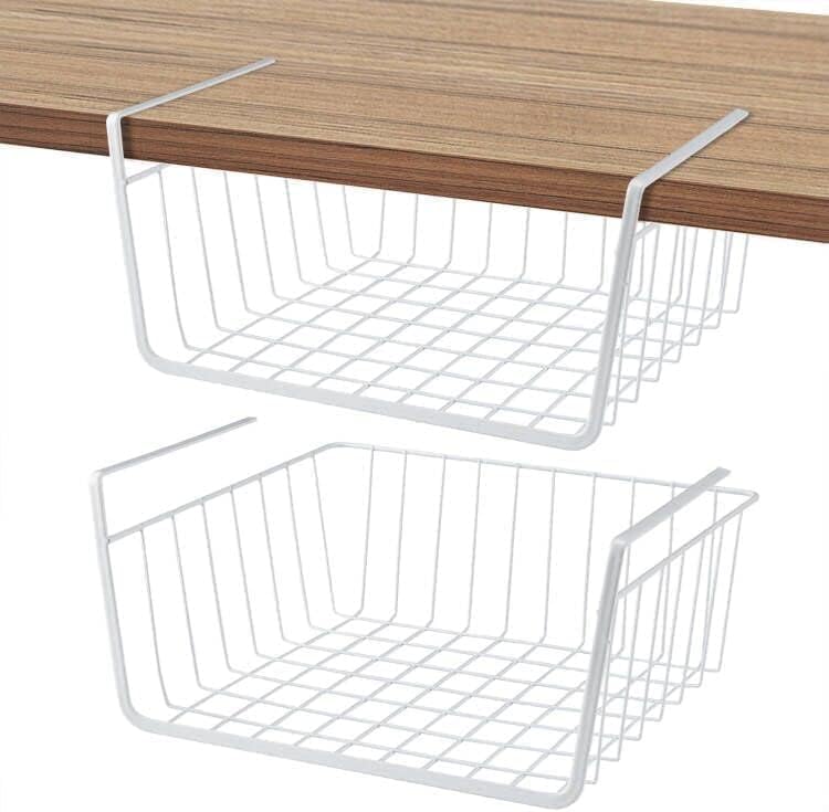 ECVV 2Pcs Kitchen Under Shelf Storage Basket Large Lightweight Metal Organizer Rack (White)