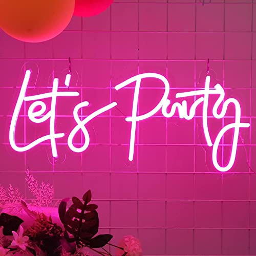 Lets Party Neon Sign for Birthday Party, Pink Neon Signs Let's Party for Wall Decor, Neon Lets Party Sign Size 23X10 Inches, Light up LED Neon Sign for Wedding, New Year by JXIN