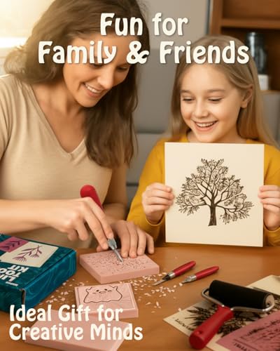 Image of Linocut Tools Block Printing Kit, Deluxe Stamp Carving Printmaking Supplies