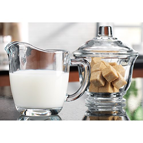 Home Essentials 8964-HE Clear Glass Sugar Bowl with Lid and Creamer Dispenser Set