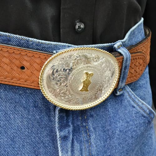 Image of Montana Silversmiths Initial Engraved Gold Trim Western Belt Buckle