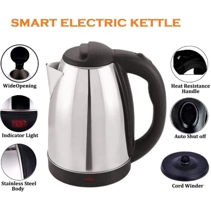 Image of Electric Kettle 2 Litres Capacity 2000 Watts | Stainless Steel | Automatic Cut-off | Used to Boil Water | Make Tea /Coffee /Soup | Instant noodles, Electric Kettle with 1 Year warranty