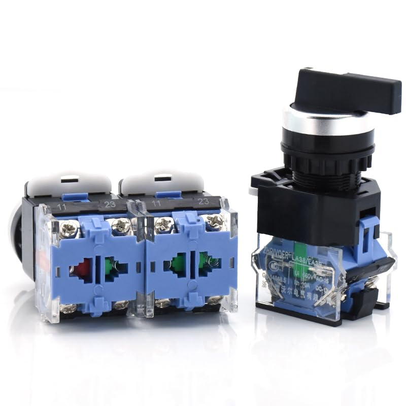 1 22mm LA38-11X2 20X3 2/3 Position Rotary Switch 4 Screws 10A400V self-Locking/self-resetting Power Rotary Switch(2P-Lock-Black-D)