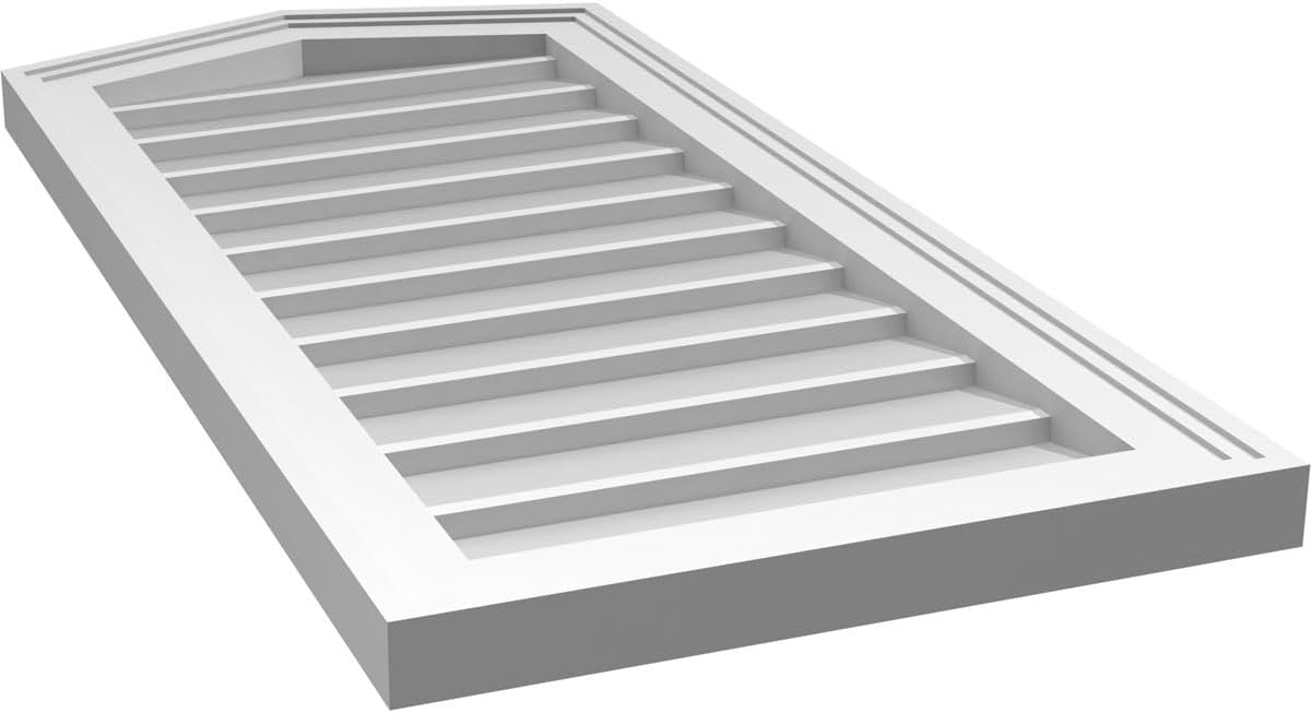 GVSPE16X3402SN-04 Peaked Top Brickmould Frame, Primed Tan Signature Series Surface Mount Gable Vents, 16-in. W x 34-in. H, Unfinished