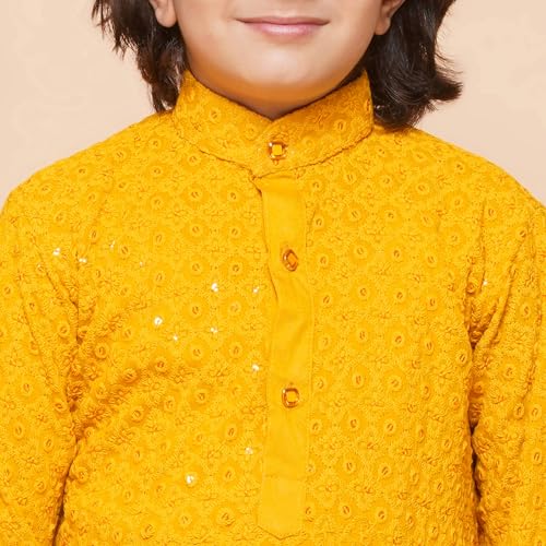 Image of AJ DEZINES Kids Kurta Pajama Set For Boys | Embroidery Chikankari Kurta Set | Traditional & Festive Outfit | Cotton Stylish Boys Kurta Pyjama | Perfect For Festivals Wedding & Family Function