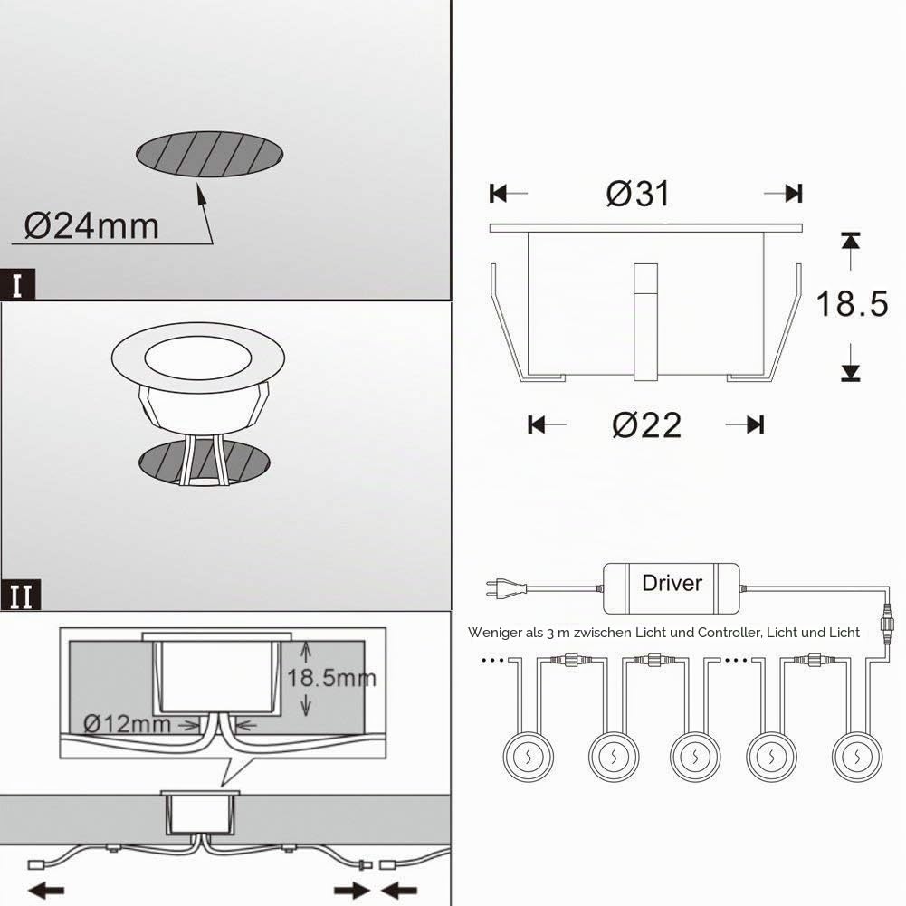 20er Set LED Bodeneinbauleuchten Aussen RGB Ø31mm WiFi Terrasse Einbaustrahler Led Terrassenbeleuchtung IP67 Wasserdicht mini LED spot Boden Licht mit Fernbedienung Kompatibel mit Alexa Google Home