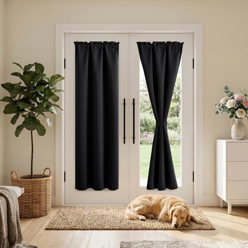 Cortinas opacas de 64x183cm negras para puertas de balcón y ventanas con aislamiento 3