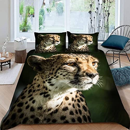 Léopard Housse de Couette 240x260 Adulte Parure de Lit 2 Personnes Microfibre Housse de Couette Guépard Qualité Supérieure Housse Couette Fermeture Eclair Cover
