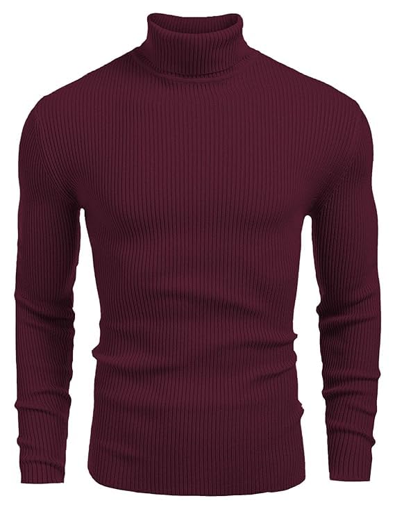 Men's Ribbed High Neck Sweater | Full Sleeve Slim Fit Pullover | Stylish Winter Wear for Men - Maroon-picture-27