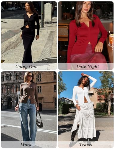 Women Long Sleeve Button Down Lightweight Cardigan Regular Length Ribbed Knit Shirts Basic Tops 2025 Fall XS-XL2