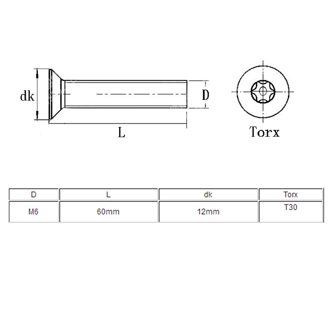 Aexit Vis inviolable résistante à la machine à tête plate Torx M6x60mm 15/64-inchx2-2/5-inch 10 NY190328W833960U
