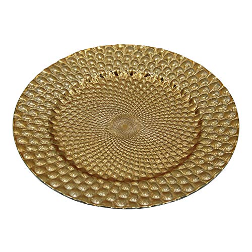 Welmatch Gold Plastic Peacock Charger Plates - 12 Pcs 13 Inch Round Wedding Party Decroation Charger Plates (Peacock Gold, 12) #TOP1