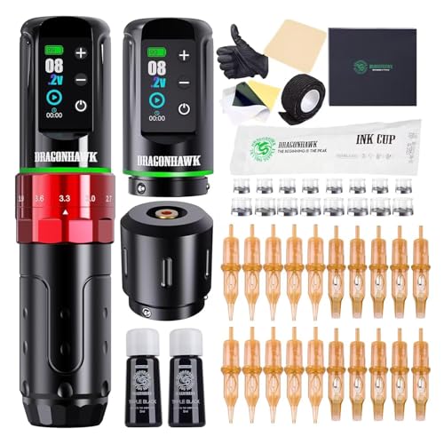 Dragonhawk Tattoo Kit, L3 Cordless/Cord Complete Tattoo Gun Rotary Pen Machine Kit cover
