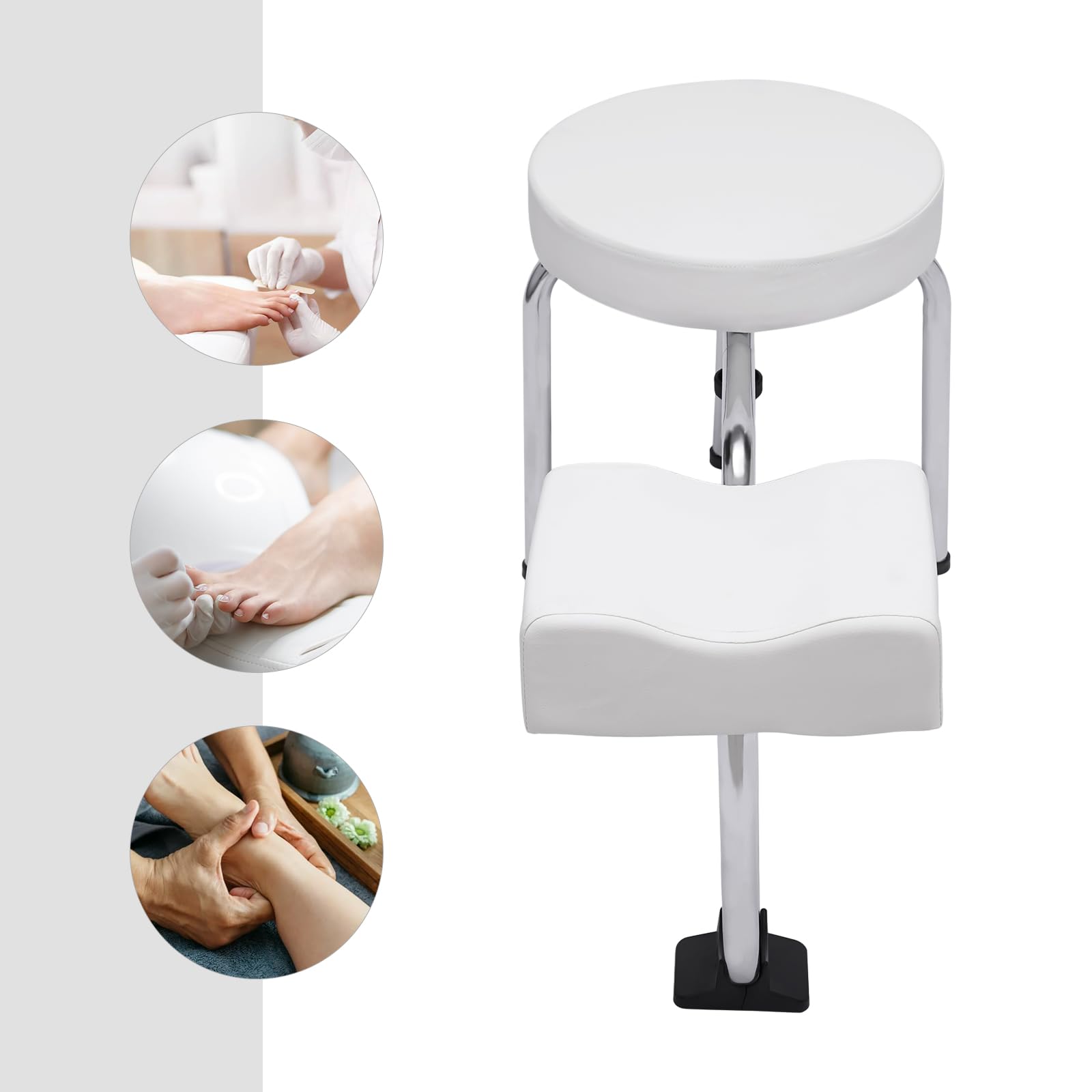 MINRS Silla para el cuidado de los pies, 2 en 1, taburete de pedicura, taburete para tatuaje, reposapiés ajustable, almohadilla de PVC para pedicura, soporte para uñas Tech, spa, belleza, salón,