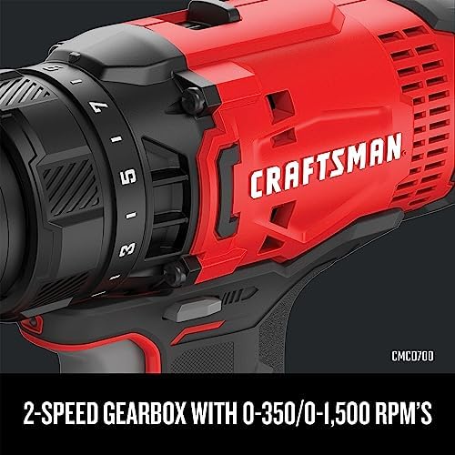 CRAFTSMAN V20 MAX Cordless Drill Driver and Impact Driver Set, Power Tool Set with 2 Batteries and Charger, LED Work Light, 2 Bits, Bag (CMCK200C2)