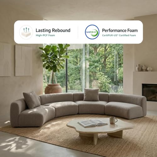Image of Acanva Formia Boucle Curved Sectional Sofa, 3 Armless Chairs, Light Coffee