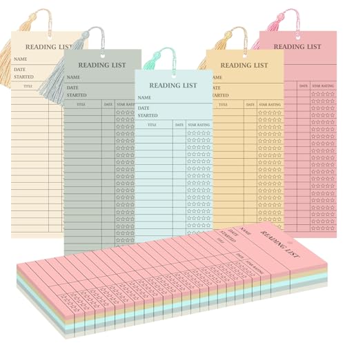 50 Pcs 5 Color Reading List Bookmarks with 10 Bookmark Tassels 3x8 Inch Bulk Reading Log Book Tracker Bookmarks for Book Lovers Students Teachers (Multicolor)