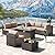 Kullavik 8 Pieces Outdoor Patio Furniture Set Sectional Rattan Sofa Brown Manual Wicker Patio Conversation Set with 43" Gas Propane Fire Pit Table,Sand
