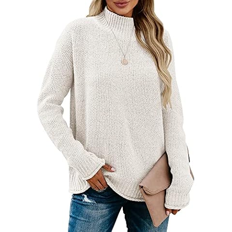 Saodimallsu Womens Turtleneck Oversized Sweaters Chunky Batwing Long Sleeve Loose Casual Pullover Slouchy Knit Jumper Beige Cover