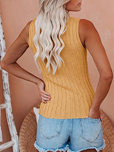Image of Saodimallsu Womens High Neck Tank Top Summer Ribbed Sleeveless Shirts Casual Loose Knit Cami Sweater Vest