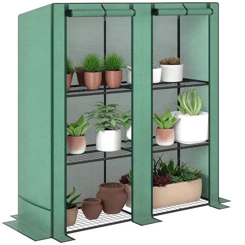 Outsunny Serra Mini 4 Livelli Con Tetto Schermo, Copertura PE, Struttura Acciaio Zincato
