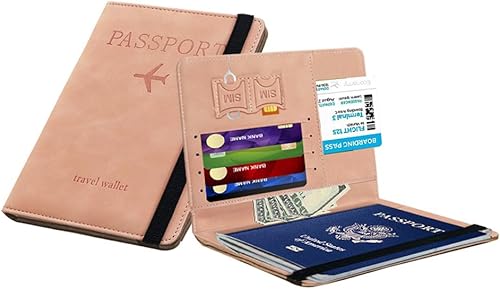 Miniatura 2 de Funda para pasaporte, funda para pasaporte, funda de cuero impermeable con bloqueo Rfid, cartera de viaje con correa elástica y ranura de