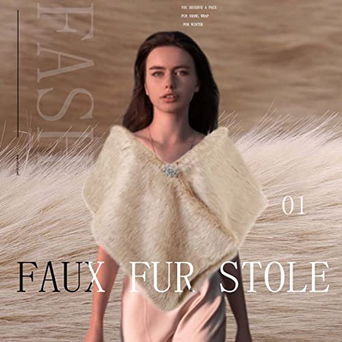 CanB Women Faux Fur Shawl Wedding Fur Wraps and Shawls Fur Evening Cape Shrug Winter Stole Scarf for Women and Girls2