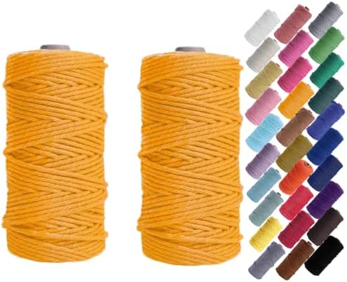 Binwat Macrame Cord Thick Natual Cotton Cord Yarn Macrame Rope Cord Cotton Rope for Wall Hangings, Plant Hangers, DIY Crafts, Home Decorations, Gift Wrapping 3mm x 100m (Golden)