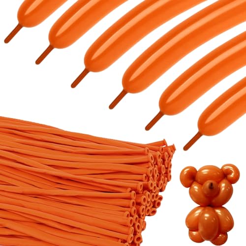 Image of Twisting Balloons - Orange 260 Long Balloons for Birthday Party & Events | Orange long balloons for balloon animals & clown party fun events, flexible & easy to twist into shapes, thick latex materia