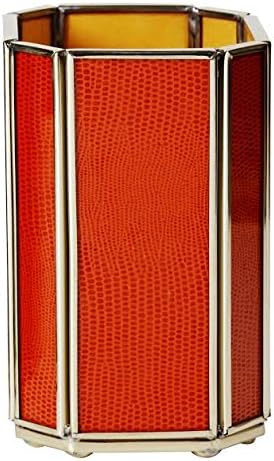 Desk Accessories Desk Organizer Pencil Cases Metal Edges Orange Faux Leather Lizard