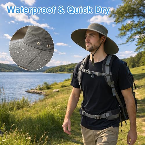 Image of HUAMULAN Wide Brim Sun Hats Men and Women Bucket Safari Fishing Hat for Hiking Garden Lawn Work Camping Outdoor