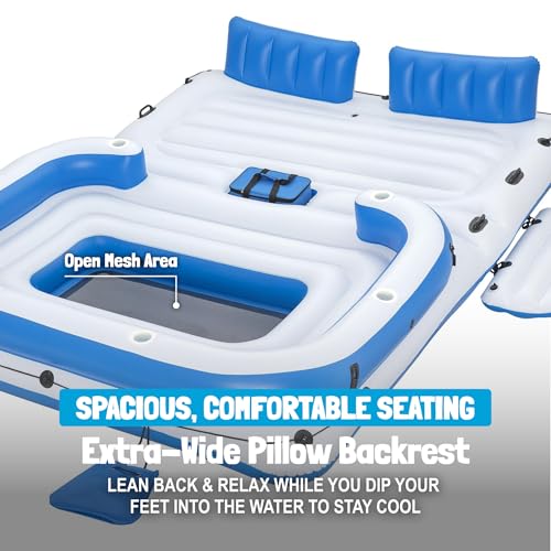 Bestway CoolerZ Tropical Breeze Party Island, Large 6 Person Adult Inflatable Lounger Lake Float w/ Cooler Bag, Cup Holders, & Detachable Sun Shade - Image 7