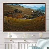 Framed Canvas Wall Art Greenlands Aerial Dark Farmhouse/Country Green Nature Photography Realism Relax/Calm - 16x24 inches