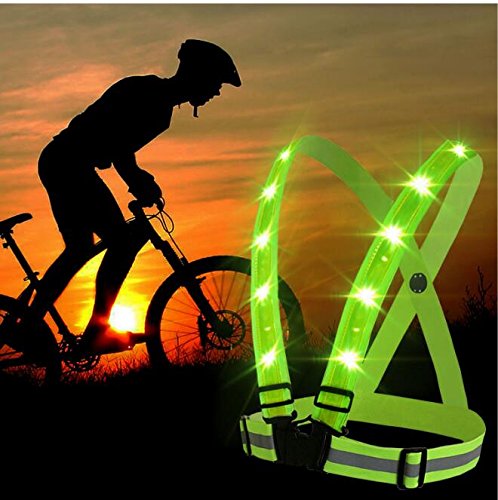 Reflective Vest for High Visibility All Day and Night with Emergency Identification Label,3 Modes USB Rechargeable LED Light,Fully Adjustable - Neon Green