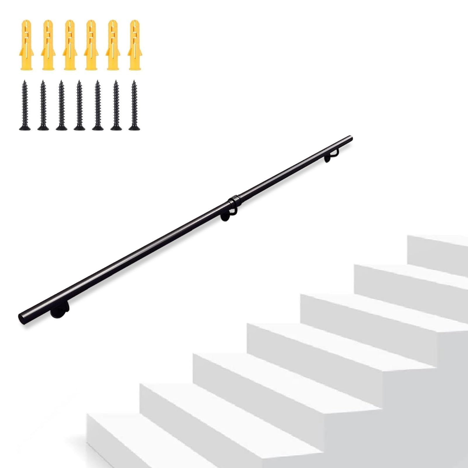 CMBSSTFC Ringhiere per Scale in Metallo Nero - Balaustra in Tubo Tondo zincato di Lunghezza da 1 a 3,6 m per Uso Interno/Esterno per ringhiera per Scale (7 piedi/210 cm)