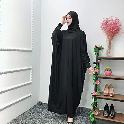 Women's Solid Muslim One-Piece Prayer Dress Abaya Kaftan with Hijab Full Length Dress2