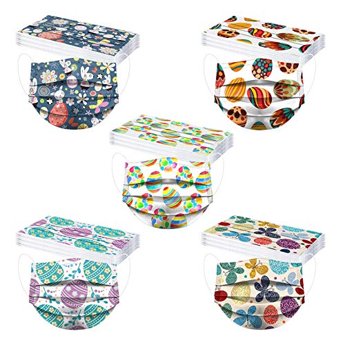 50Pack Happy Easter Day Mask for Women Disposable Anti-Dust Holiday Adult Balaclava Designer Easter Eggs Graphic