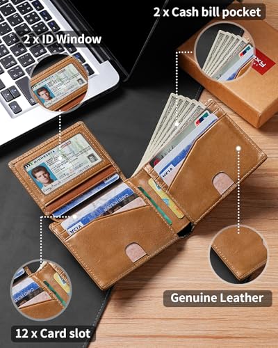 Image of Artpaxy Mens Wallet Bifold Genuine Leather RFID Blocking Wallet for Men with 2 ID Windows 12 Card Holders 2 cash pockets 1 Gift Box