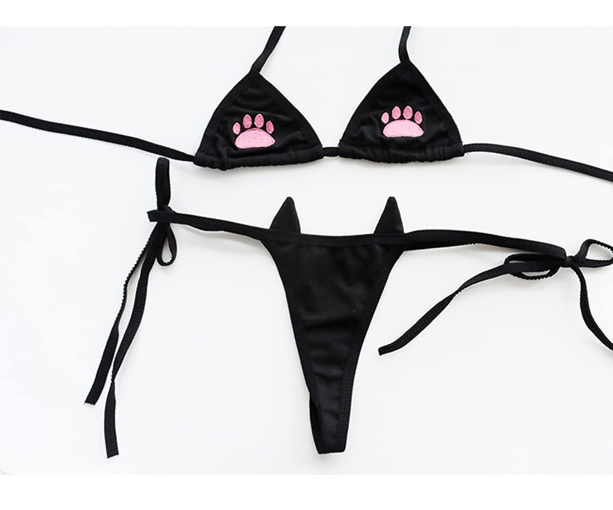 SINGUYUN Womens Sexy Micro bikini Suit Anime Bikini Cosplay Lingerie Kawaii Bra and Panty Set Cute: One Size 220black