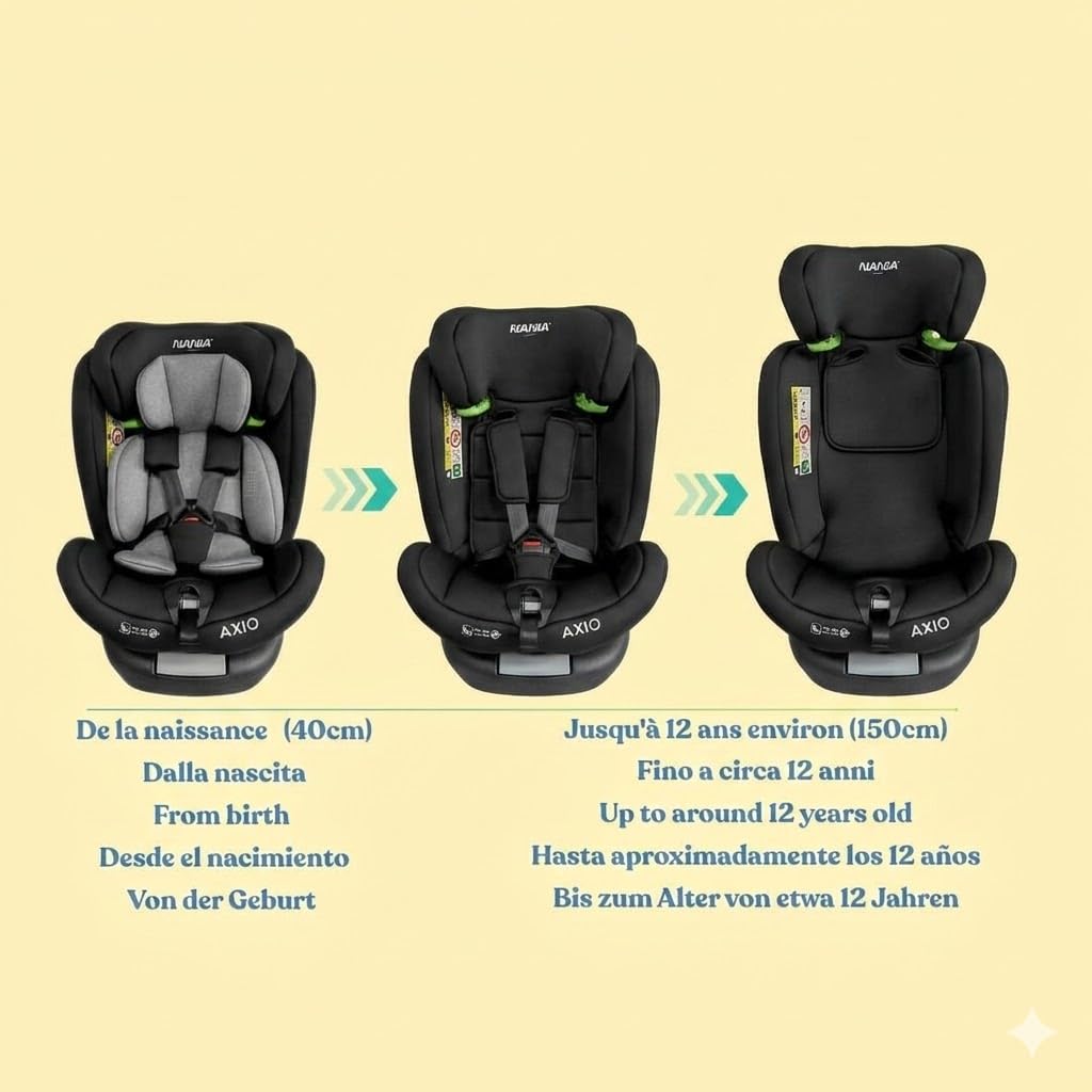 Safety Baby Xenon Isofix - Asiento giratorio de 360° para coche, tamaño I, 40-150 cm, adecuado desde el nacimiento hasta aproximadamente 12 años, grupo 0-1-2-3 Isofix fijaciones y protectores