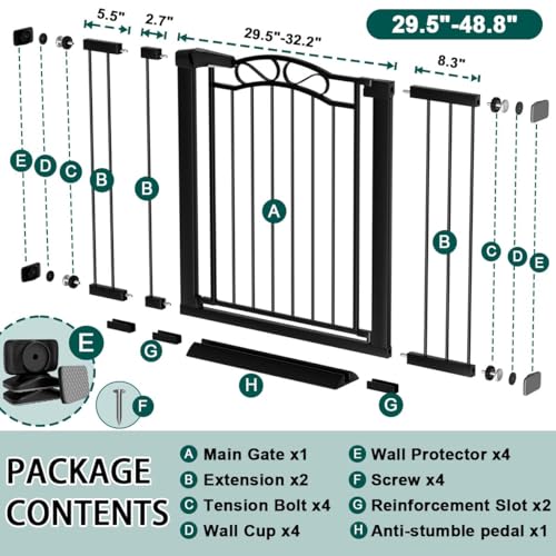 Image of Fairy Baby 29.5 inch-48.8 inch Extra Wide Baby Gate for Stairs, Pressure Mounted Easy Walk Thru Pet Gate, Metal Safety Child Gate No Drill, Auto Close Long Dog Gates for the House Doorways, Black