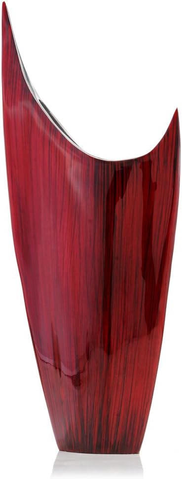 Modern Day Accents 3610 Red Acentuada Pointed, Aluminum, Glaze, Modern, Vase, Plants, Center Piece, Home, Office, Flower Arrangement, 8" L x 3" W x 18" H