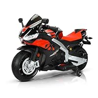 TCARAIWEN Aprilia Licensed 24V Kids Electric Motorcycle,Ride-On Motorcycle Speed Up to 8mph with Side Wheels, Key Switch and Mp3 (Normal Motors - 24V, Black)