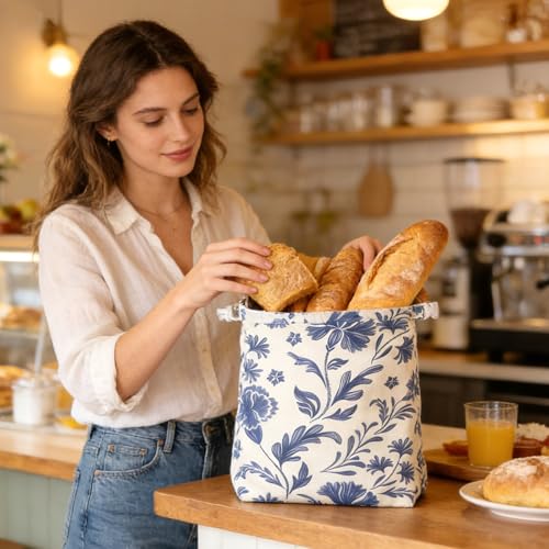 Bolsa de pan de algodon premium textil lino extra grande artesanal 6