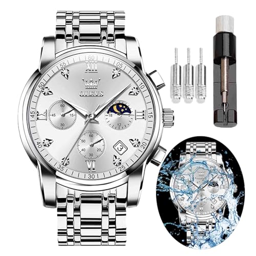 Image of OLEVS Men's Analog Watch Multi Color Business Stainless Steel Waterproof Luminous Quartz Watch Luxury Leisure Date Simulation Original Bowl Watch (In-2858- Multicolor White ?)